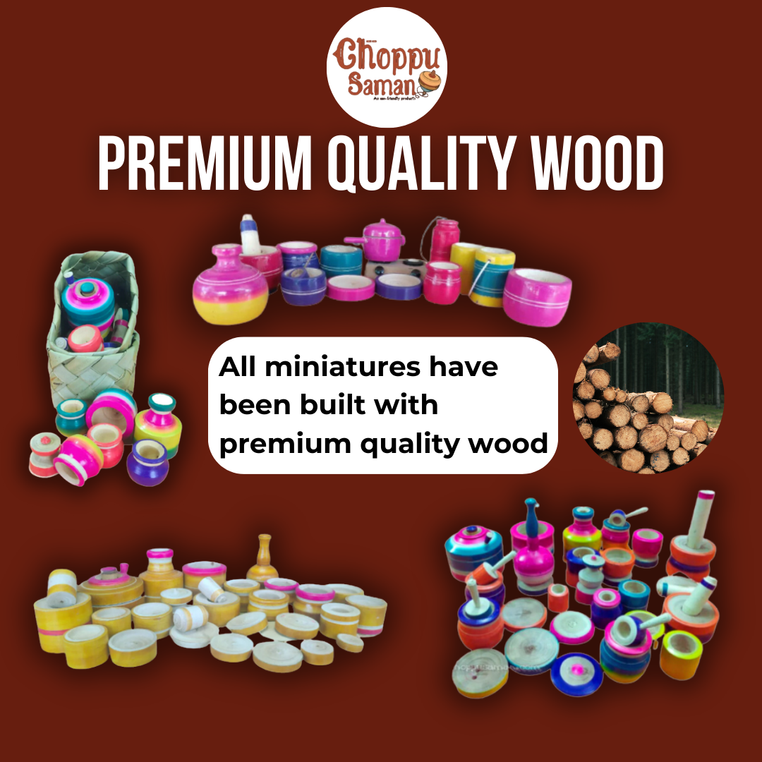 Eco-Friendly Choppu Saman Made of Wood for Kids/ Wooden Miniature Kitchen Set (32 Items)