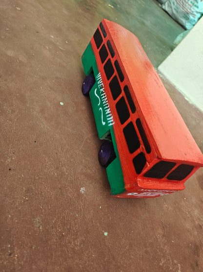 Handcrafted Wooden Bus Toy | Traditional Wooden Miniature Bus Model | Decorative Showpiece