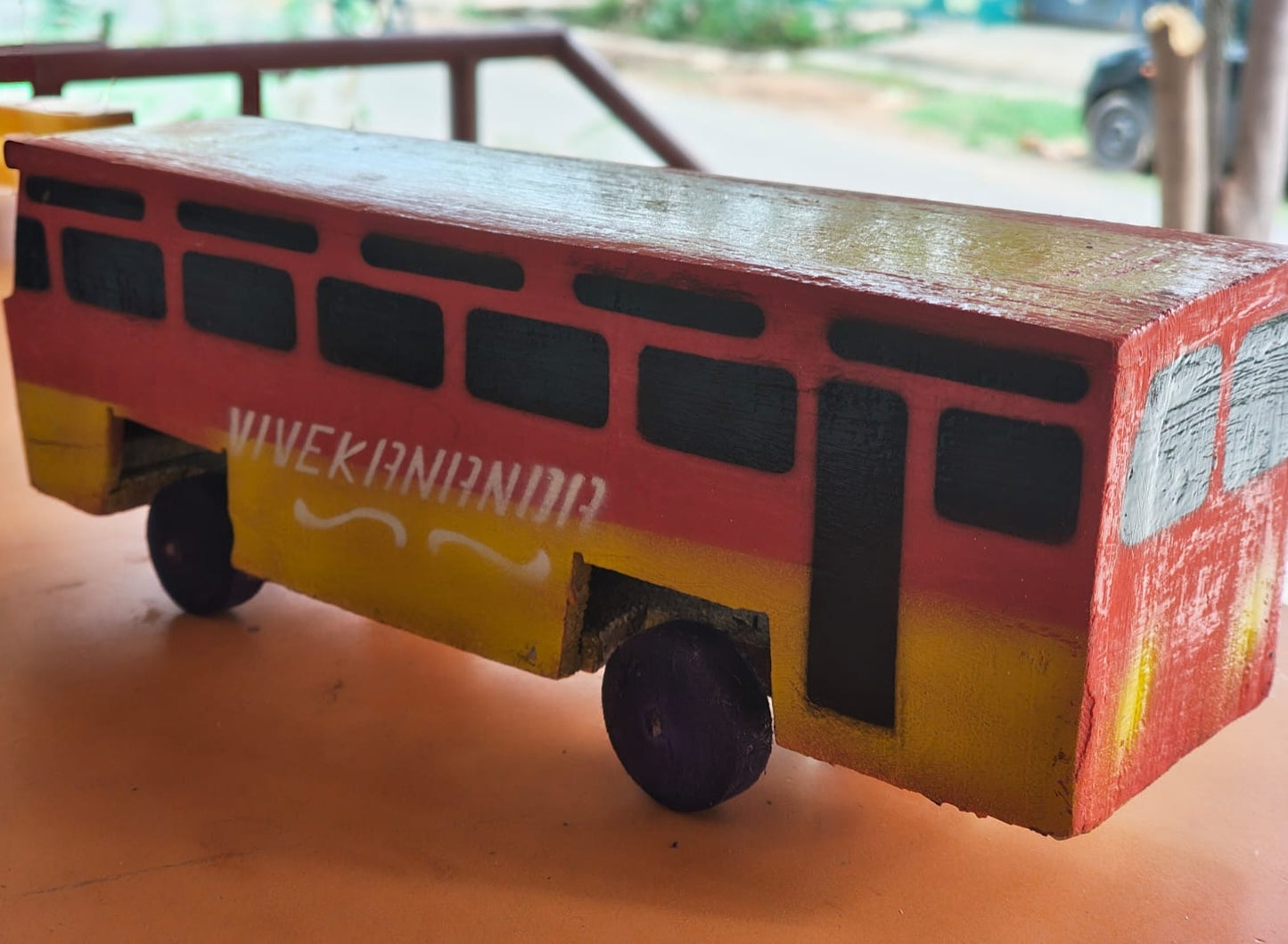 Handcrafted Wooden Bus Toy | Traditional Wooden Miniature Bus Model | Decorative Showpiece