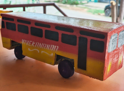 Handcrafted Wooden Bus Toy | Traditional Wooden Miniature Bus Model | Decorative Showpiece