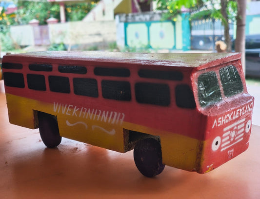 Handcrafted Wooden Bus Toy | Traditional Wooden Miniature Bus Model | Decorative Showpiece